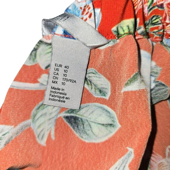 Floral Long-Sleeve Red Maxi Dress By H&M Size 10 Elastic Neckline JH1764 - Picture 9 of 10